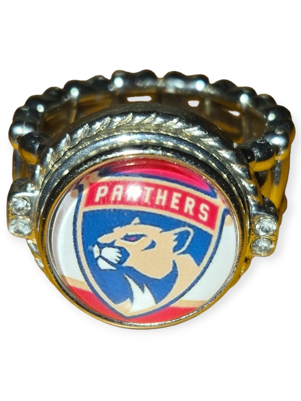 Florida Panthers Logo Statement Ring Silver Plated with Blue & Red Enamel UNISEX